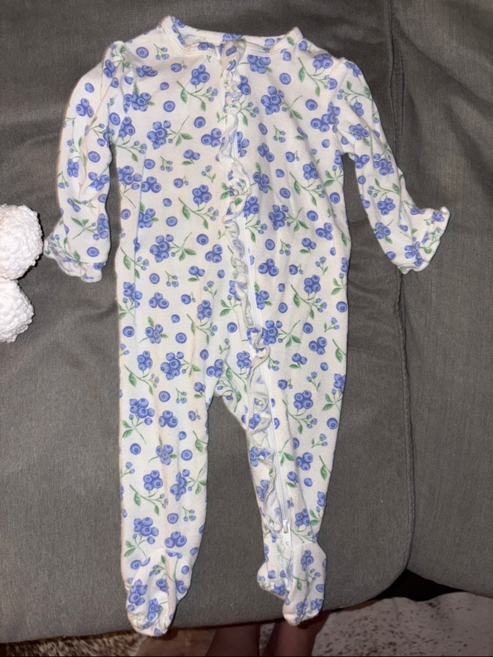 Little Me White Footed One-Piece with Blue Floral Print